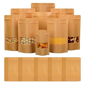 Kraftpapiertüten Braune Beutel mit Sichtfenster 100Stück