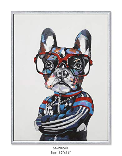 Authentica Décor Hip Hop Frenchie with Glasses on Framed Canvas, 12 x 16 Inches