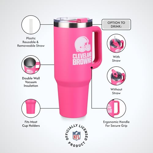 Image of The Memory Company Officially Licensed NFL - Cleveland Browns 40oz Pink Game Day Tumbler with Team Logo