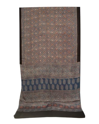 Image of Ethnics of Kutch Womenss Ajrakh Modal Silk Natural Dye Hand Block Print Saree with Blouse Piece - 5.5 Mtr Length