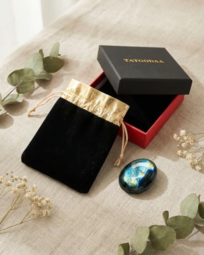 Image of Natural Labradorite Palm Stone - Hand-Polished Oval Worry Stone for Anxiety & Stress Relief - Pocket Healing Crystals for Meditation, Reiki & Intuition - Unique Spiritual Gift for Crystal Collectors