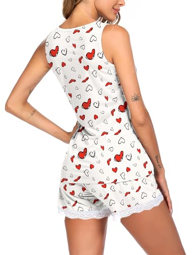 Image of Ekouaer Womens Pajama Sets Sleeveless Tank Top and Shorts Pj Set Lace Hem Sleepwear S-XXXL