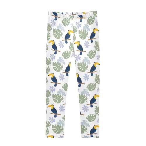 Toucan Bird Leaf Flower Girls Leggings Soft Stretch Workout Yoga Dance Pants for Kids Casual Tights