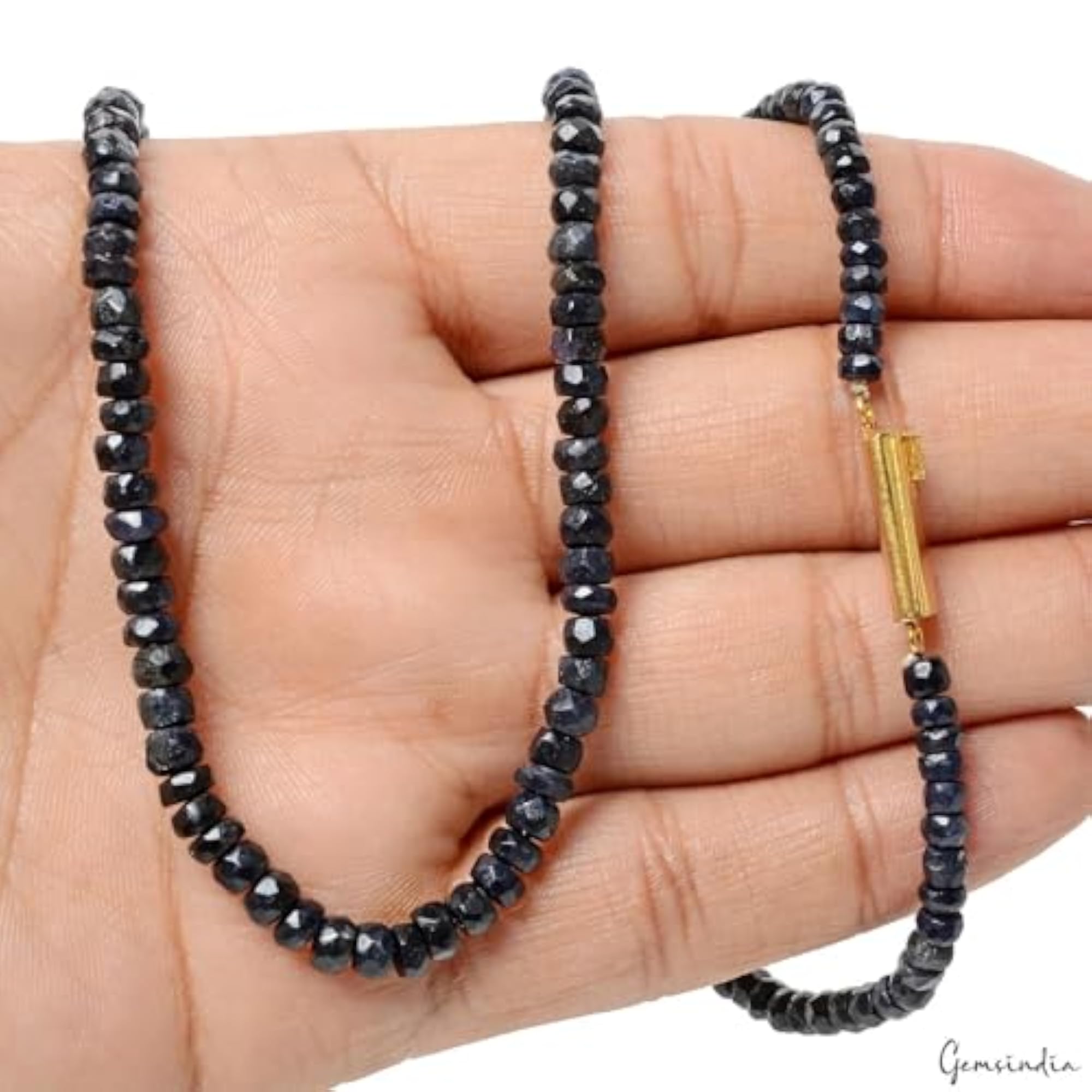 Natural Blue Sapphire Round Beaded Single Strand Handmade Necklace