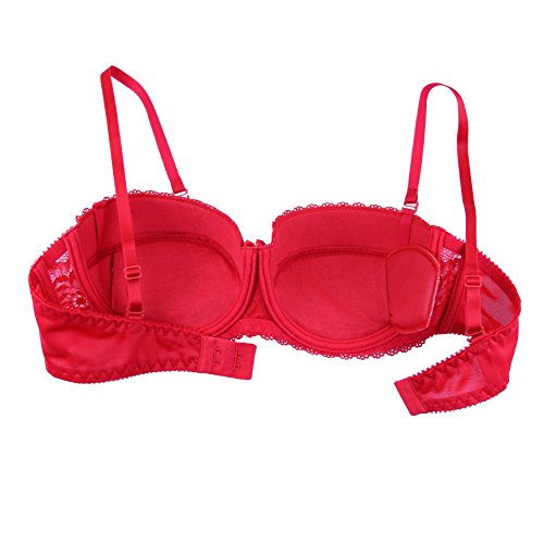 frugue Women's Push-Up & Balconette Underwired Bandeau Sexy Lace Bra(Size: 38D) - Image 4