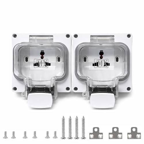 Image of MX IP66 Waterproof Outdoor Socket Box with Dual 13A Universal Sockets, 250V Weatherproof Dustproof Electrical Wall Outlet with Locking System & Spring Cover for Garden, Balcony, Patio & Terrace