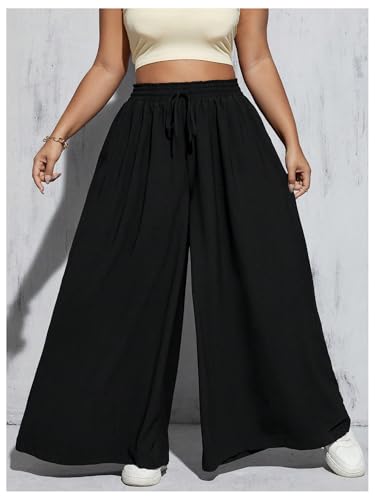 Verdusa Women's Plus Size Wide Leg Pants Drawstring High Rise Baggy Travel Pants with Pocket4