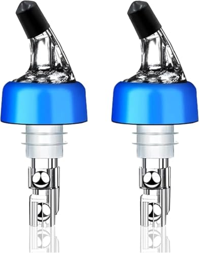 BGHYJKOL Stainless Steel Pourers Paquete De 2 Vertedores Botellas Medidos Automáticamente con Tapas Antipolvo, Dispensador Caños Vino Medidores For Bar En Casa(2 Pack Blue)