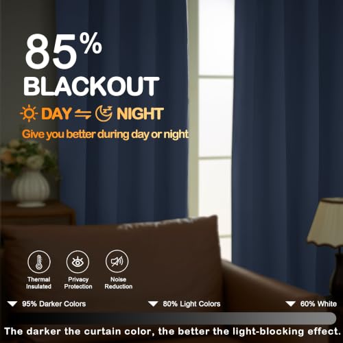 Image of Denim Blue Blackout Curtains for Bedroom 78 Inch Length 2 Panels Set, Solid Thermal Insulated Energy Saving Window Curtains for Living Room, Dual Rod Pocket Window Drapes, 2x40Wx78L Inches