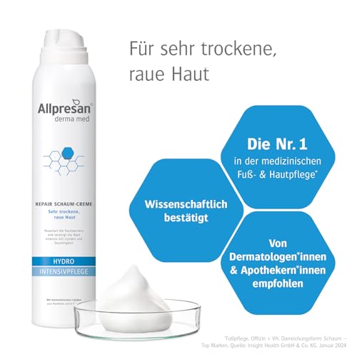 Allpresan Derma med Repair Schaum-Creme HYDRO Intensivpflege für sehr trockene, raue Haut, 200 ml