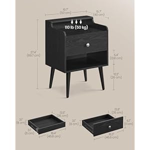 Vasagle nightstands set of 2 bedside tables with hidden drawers mid century end tables with solid wood legs side tables for bedroom ebony black ulet624b01  urban country home decor