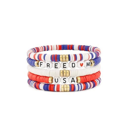 Elegance 11 designs USA Patriotic Bracelet Red White And Blue 4th Of July Heishi Beaded America Bracelets For Women Surfer Stackable Beads Bracelet American Jewelry Set Gift