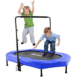 Ancher sporttrampoline voor twee kinderen, binnen en buiten, mini-trampoline, fitness, opvouwbaar, met verstelbare handgreep, trampoline voor ouders en kinderen (maximale belasting: 100 kg)