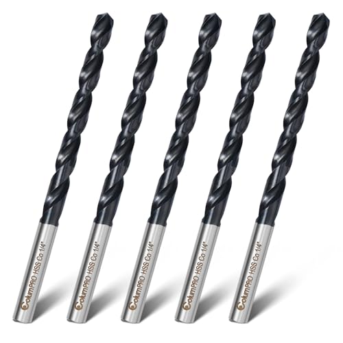 5PCS 1/4 Cobalt Drill Bit Set Titanium Aluminum Nitride(TiAlN) PVD Coated M35 High-Speed Steel Twist Drill Bit for Metal Stainless Steel Cast Iron Titanium Aluminum