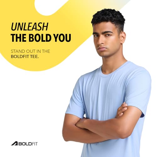 Image of Boldfit Tshirt for Man, Crew Neck Regular Fit Mens Tshirt, Half Sleeves Plain Soft Cotton Blend T Shirt, Breathable Everyday Comfort, Timeless Style & Fade-Resistant Fabric Ideal for All Body Types