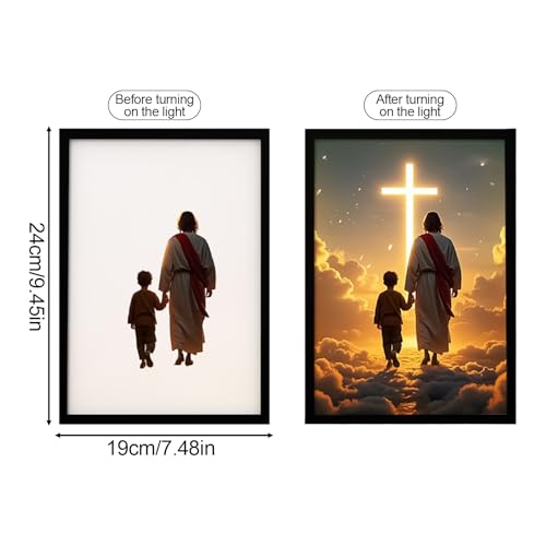 Arte de pared LED de Jesús con marco religioso y pantalla iluminada con brillo para el hogar 2
