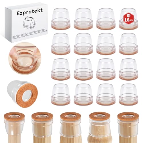 Ezprotekt Chair Leg Covers, 16 PCS 1" Transparent Silicone Chair Leg Floor Protectors with Wrapped Felt