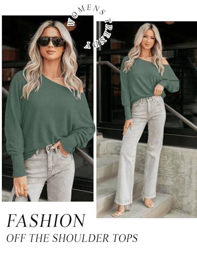 Image of Aifer Women's Off The Shoulder Tops Sexy Long Sleeve Shirts Oversized Fashion Casual Batwing Sweaters Pullover Tunic Tops