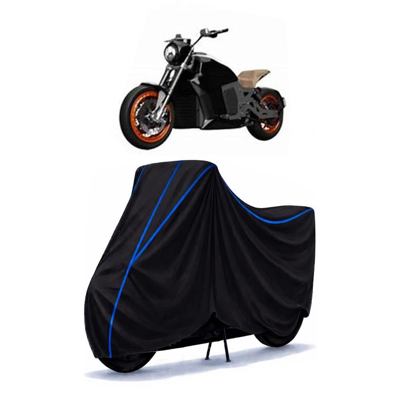 Image of kabira Mobility KM5000 Bike Cover Water Resistant Universal Motorcycle Rain | Heavy Duty UV Protection, Dust, Scratch Indoor Outdoor All Weather with Black Blue Piping Elastic