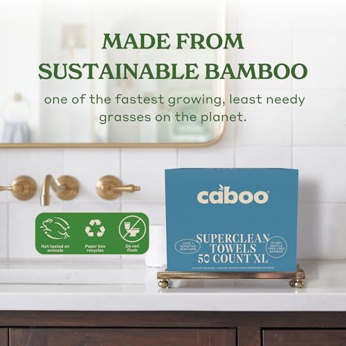 Image of Caboo Tree Free Disposable Face Towels - 50 Soft, Lint-Free Towels | Extra-Large 10x11.5 inch | Gentle Alternative to Makeup Wipes & Washcloths