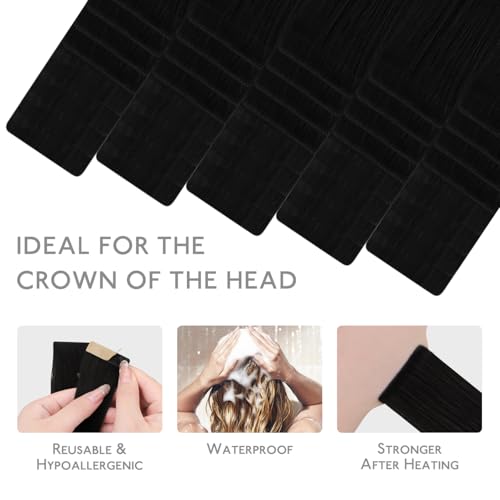 Image of WENNALIFE Invisi Edge & Classic Tape in Hair Extensions Human Hair | 14 Inch 100g 40pcs Jet Black Invisi Remy Hair Natural Seamless Injected Tape Ins (Invisi Edge & Classic)