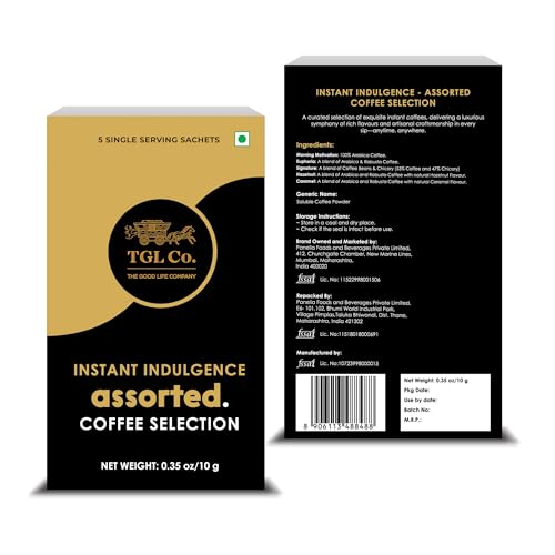 Image of TGL Co. 5 in 1 Assorted Instant Coffee Selection (5 Sachets - Trial Pack) | Contains 3 Classic & 2 Flavors (Caramel, Hazelnut) | Travel Friendly Pack
