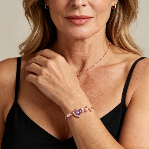 Image of 1CT Rose Heart Bracelet Moissanite Lab-Grown Sapphire Ruby Emerald&More 18K White Rose Gold Plated Anniversary Birthday Gift for Wife Girlfriend Mom Daughter Mothers Day Gift for Mom