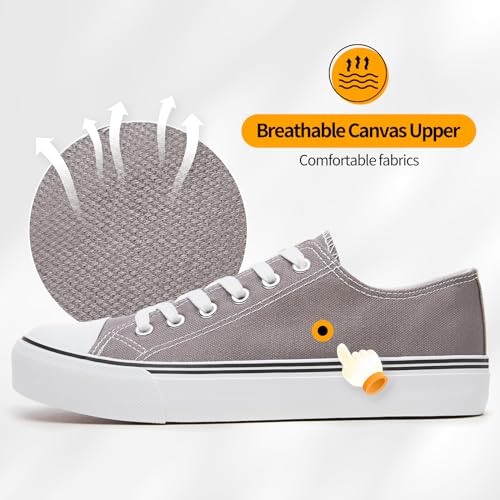 Image of ZGR Womens White Tennis Shoes for Women,Low Tops Lace up Canvas Sneakers