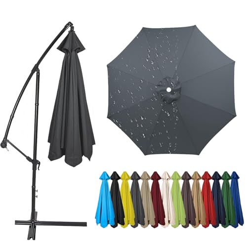 Auvent De Remplacement pour Parasol 4,0/3,5/3,0/2,8/2,7/2,5/2,3/2,0 Mètres 6/8 Baleines, Toile De Parasol Remplacement Pour Parasol de Marché, Jardin, Terrasse (Gris,3.0m / 8 Ribs)