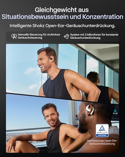 SHOKZ OpenFit Pro Open-Ear-Kopfhörer mit Open-Ear Geräuschreduzierung, Optimised for Dolby Atmos, Tiefe Bässe, 50H Akku, klare Anrufe für Arbeit, Sport, Outdoor Bluetooth 6.1, IP55, Schwarz