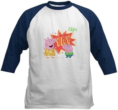 CafePress Peppa Pig Yay Baseball Jersey Kids Cotton Baseball Jersey, 3/4 Raglan Sleeve Shirt Navy/White
