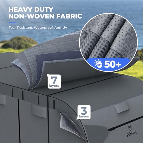 Rvmasking QT2628A-A08 Heavy Duty 7 Layers Top Travel Trailer Cover With 4 Tire Cover For 24'1"-26', Windproof Rip-Stop Anti-Uv Rv Cover thumb #1