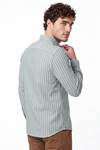 Image of Van Heusen Men Cotton Modern Fit Casual Oxford Stripes Shirts| Effortless Ironing | Superior Fit