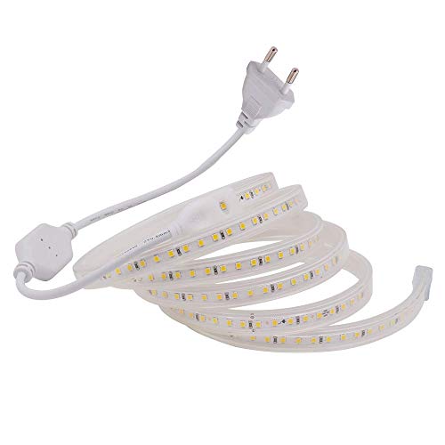 XUNATA 1m 220V Tiras LED, SMD 2835 120LEDs/m, IP67 Impermeable, Escalera de Techo Blancas Tira de LED Cocina Cable Luces LED Blanco neutro Cover
