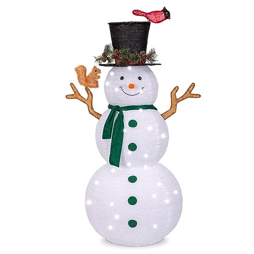 NALONE 6 FT Christmas Lighted Snowman with 200 LED Lights & Timer, Collapsible Snowman Christmas Decorations Outdoor Yard Home, Fluffy Snowman with Bird & Squirrel(6FT)