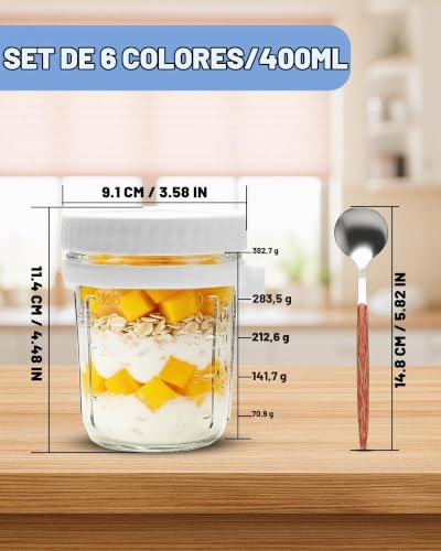 Tarros de cristal duraderos de 400ml con cucharas para ensaladas 3