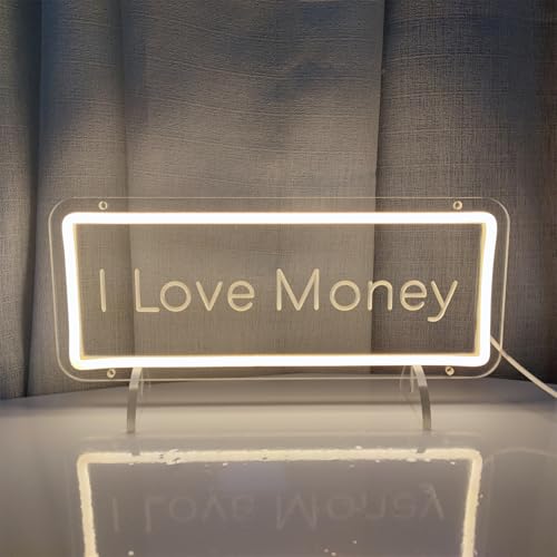 Image of I Love Money Neon Signs for Wall Decor, Dollar Neon LED Sign Money Will Never Sleep Neon Sign LED Green Light for Bar Bedroom Company Party Wall Decoration, 13.3 inch x 5.4 inch