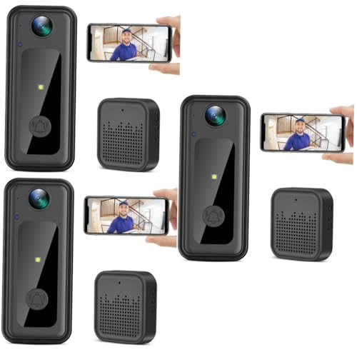DOITOOL 3 Pecas campainha câmera wi-fi sem fio câmera sem fio inteligente vídeo Wifi plástico