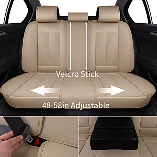 Coverado Universal Seat Covers Full Set, 5 Seats Universal Seat Covers For Cars, Waterproof Nappa Leather Car Seat Covers With Head Pillow, Auto Protectors Fit For Most Sedans Suv Pick-Up Truck, Beige #TOP2