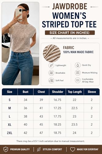 Image of Jawdrobe Women's Striped Western Top Round Neck Cap Sleeve T-Shirt for Women