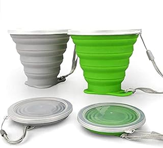 JBER Silicone Collapsible Travel Cup, Silicone Folding Camping Cup with Lids Expandable Drinking Cup Set BPA Free Reusable Portable Graduated for Outdoor Hiking Travel…