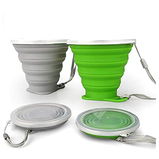 JBER Silicone Collapsible Travel Cup, Silicone Folding Camping Cup with Lids Expandable Drinking Cup Set BPA Free Reusable Portable Graduated for Outdoor Hiking Travel