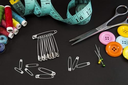 100 Pieces 3 Different Sizes Heavy Duty Stainless Steel Safety Pins for Blankets, Skirts, Large Metal Crafts - Silver - 3 Sizes (4cm-3cm-2cm)