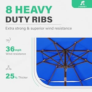 Jearey 3 tiers 10 ft patio umbrellas outdoor large market umbrella with tilt push button crank 8 sturdy ribs uv protection waterproofroyal blue  urban country home decor