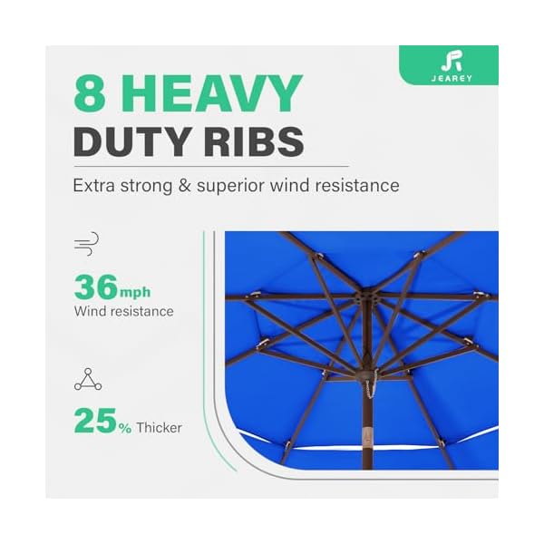 Jearey 3 tiers 10 ft patio umbrellas outdoor large market umbrella with tilt push button crank 8 sturdy ribs uv protection waterproofroyal blue  urban country home decor