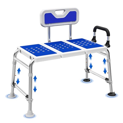 Heavy Duty Bath and Shower Bench with Adjustable Height and Reversible backrest - Handicap Shower Chair for Elderly and Disabled, Sliding Shower Chair, Bathtub Chair for Inside tub