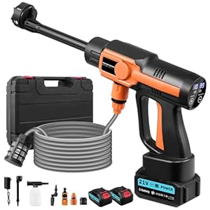 Cordless Pressure Washer, 120 Bar 6 in 1 Portable Power Washer, Battery High Pressure Washer with 2 Batteries, LCD Display, 10 Speeds Adjustable, 5m Hose, Jet Wash for Floor/Garden Cleaning & Watering