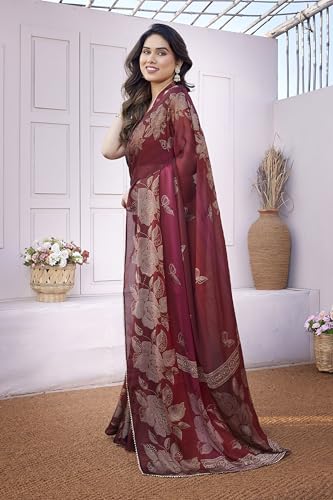 Image of MIRCHI FASHION Saree for Woman Chiffon Foil Work Floral Printed | Ethnic Sari for Function and Farewell with Unstitched Blouse Piece (Available in 15 Colors)