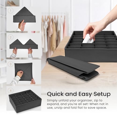 Reli. Sock Organizer (4 Pack) | 16+24 Cell Underwear Organizer | Drawer Dividers for Underwear, Socks, Ties, Belt | Foldable Fabric Storage Bins for Drawer, Closet, Dresser | 11.8 x 11.8 x 3.5 (Gray) - Thumbnail 5