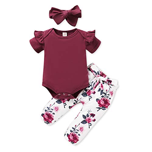 Renotemy – Conjunto de ropa para bebé recién nacido, diseño de flores, para bebés y niñas – morado – 0-3 meses
